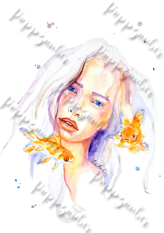 Sternzeichen Fische in Aquarell - Zartes Portrait einer Frau