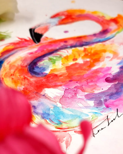 Flamingo in Aquarell - farbenfroher Kunstdruck - Flamingo Liya