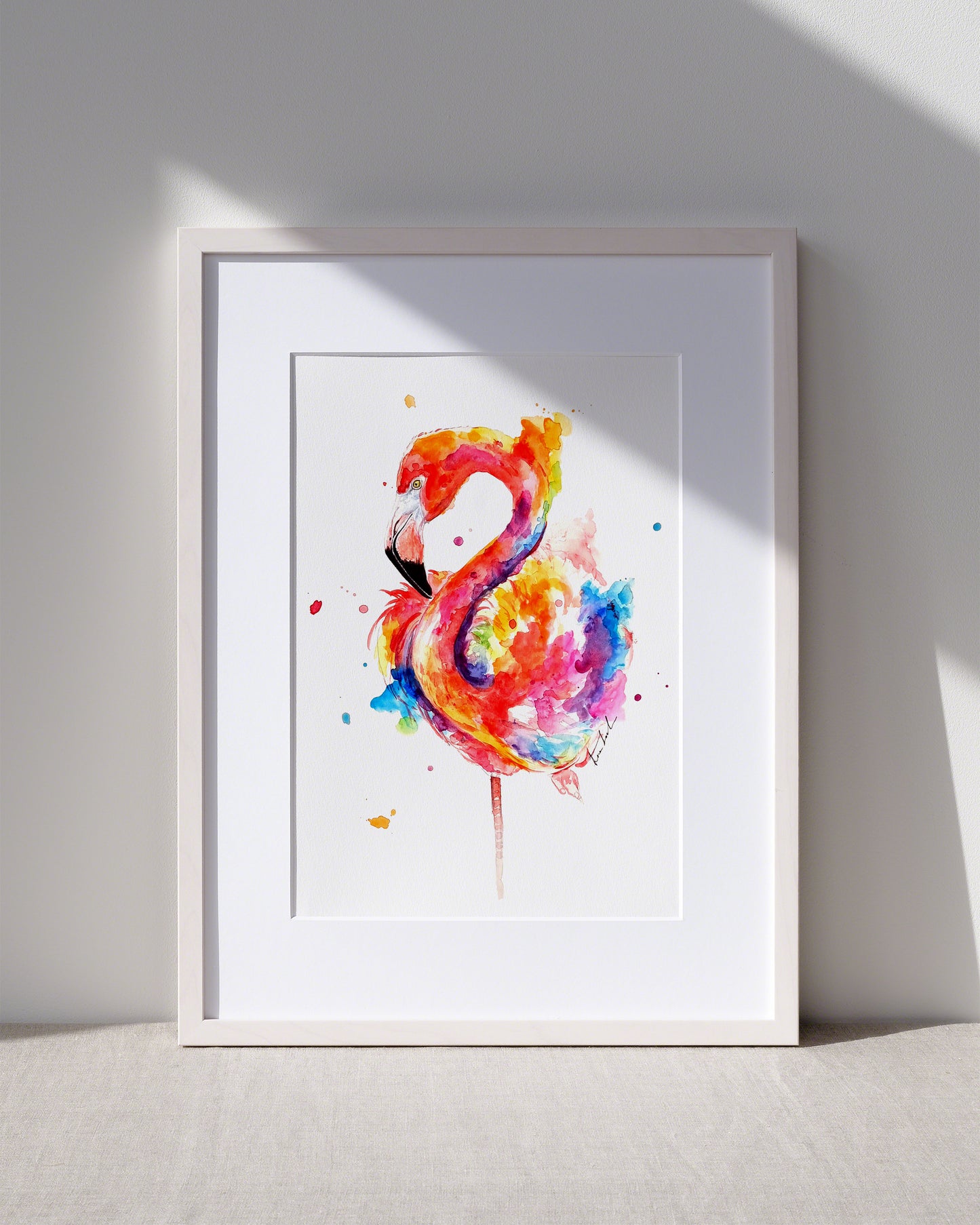 Flamingo in Aquarell - farbenfroher Kunstdruck - Flamingo Liya