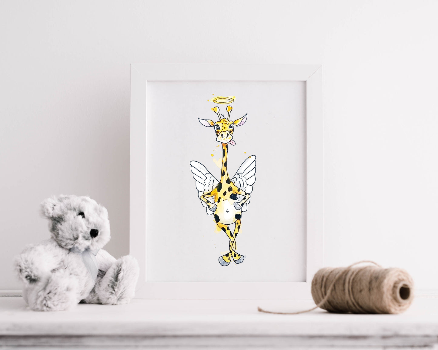 Giraffe als Schutzengel -  Kunstdruck - Engel Frederike