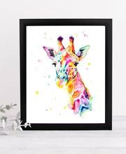 Lade das Bild in den Galerie-Viewer, Giraffe in Aquarell - bunter Kunstdruck
