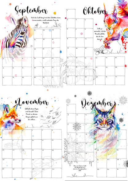 Kalender mit farbenfrohen Tieren
