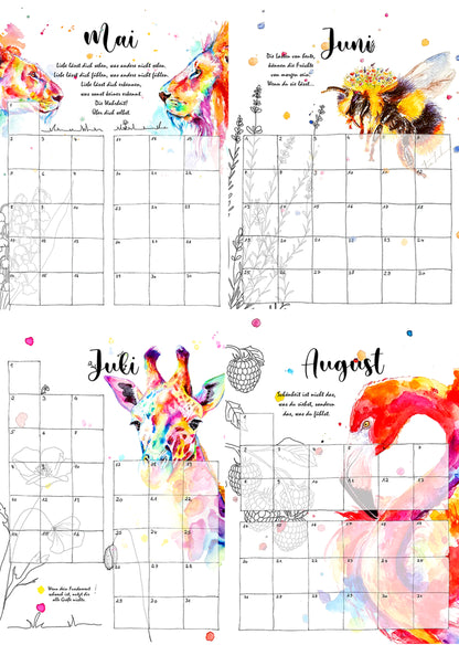 Kalender mit farbenfrohen Tieren