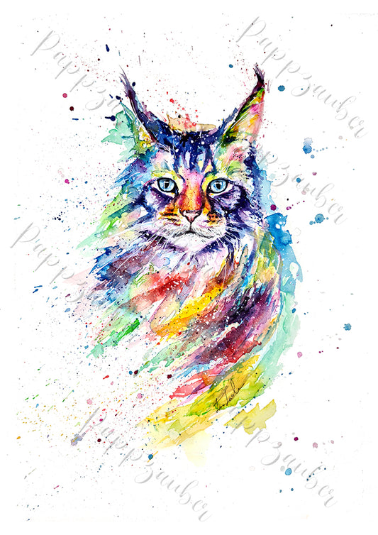 Katze in Aquarell - Bunter Kunstdruck - Katze Luzy