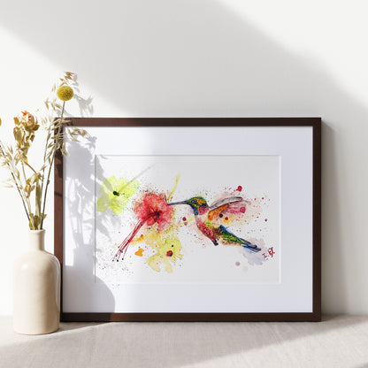 Farbenfroher Kolibri in Aquarell - Kunstdruck - Kolibri Tilia