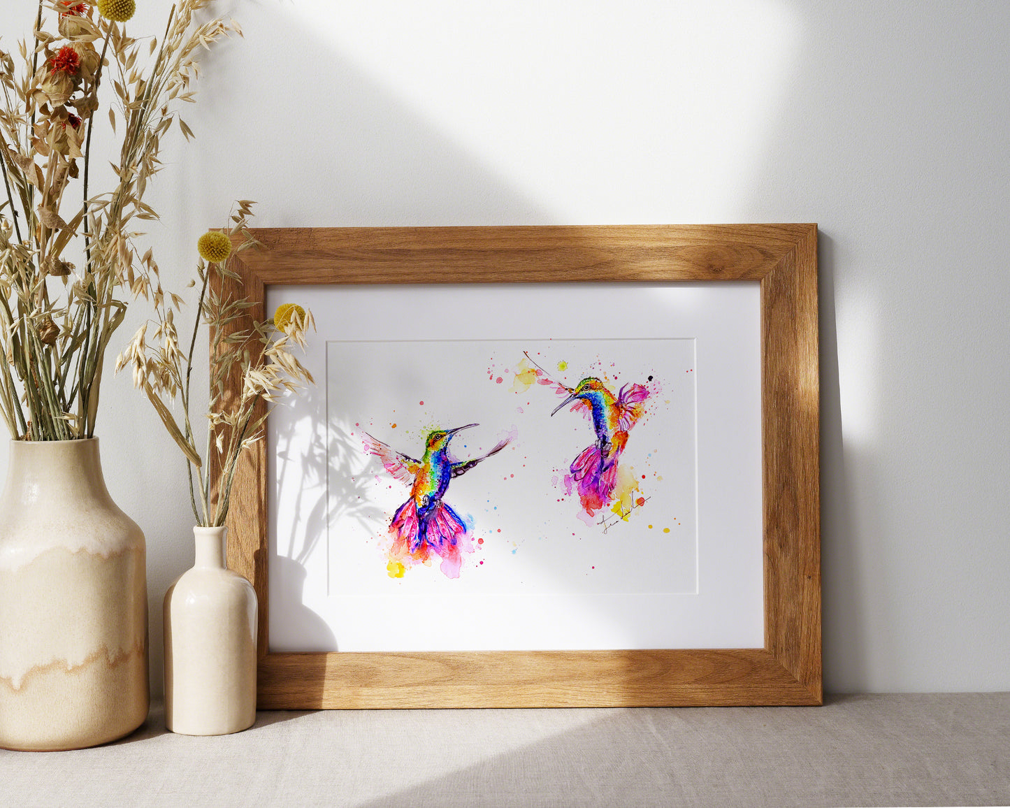 Zwei Kolibris in Aquarell - Kunstdruck  - Zwei Liebende