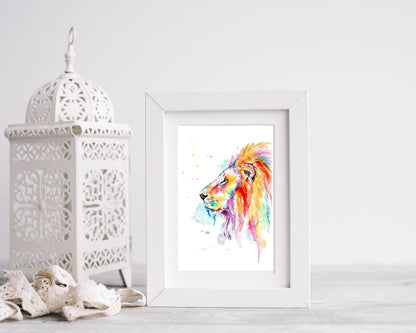 Bunter Löwe in Aquarell  - Farbenfroher Kunstdruck -Löwe Harvey