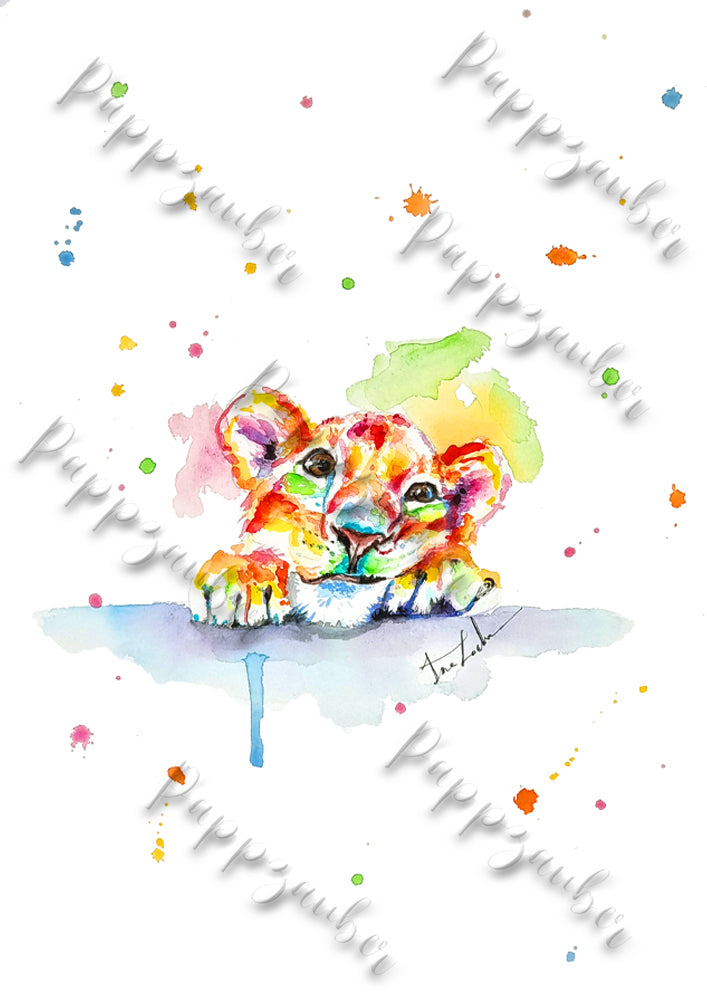 Löwenkind in Aquarell - Kunstdruck - Yuki