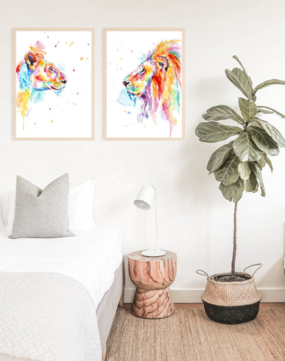 Löwe und Löwin in Aquarell - Kunstdruck Set -Sana und Harvey