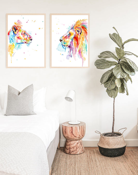 Löwe und Löwin in Aquarell - Kunstdruck Set -Sana und Harvey