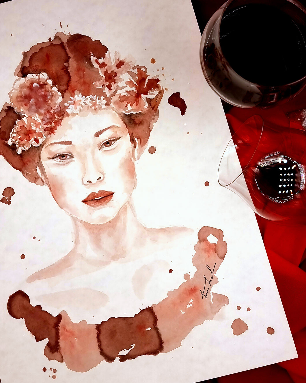 - Portrait einer Frau in Wein - Weinmalrei  - Misaki