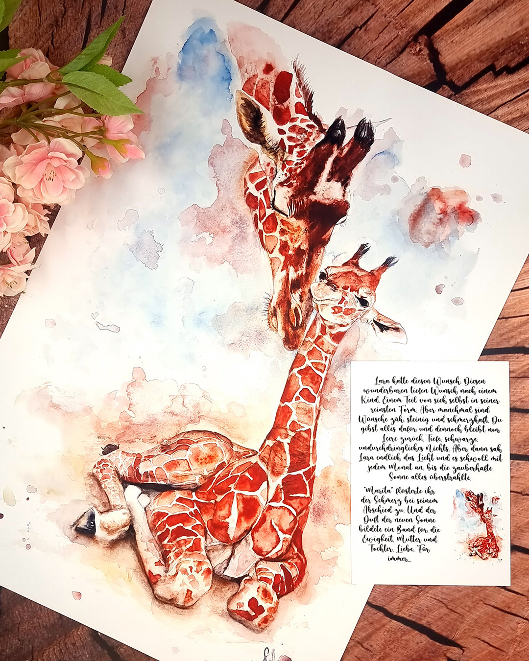 Giraffen in Aquarell - Mama und Tochter als Kunstdruck - Lara und Marita