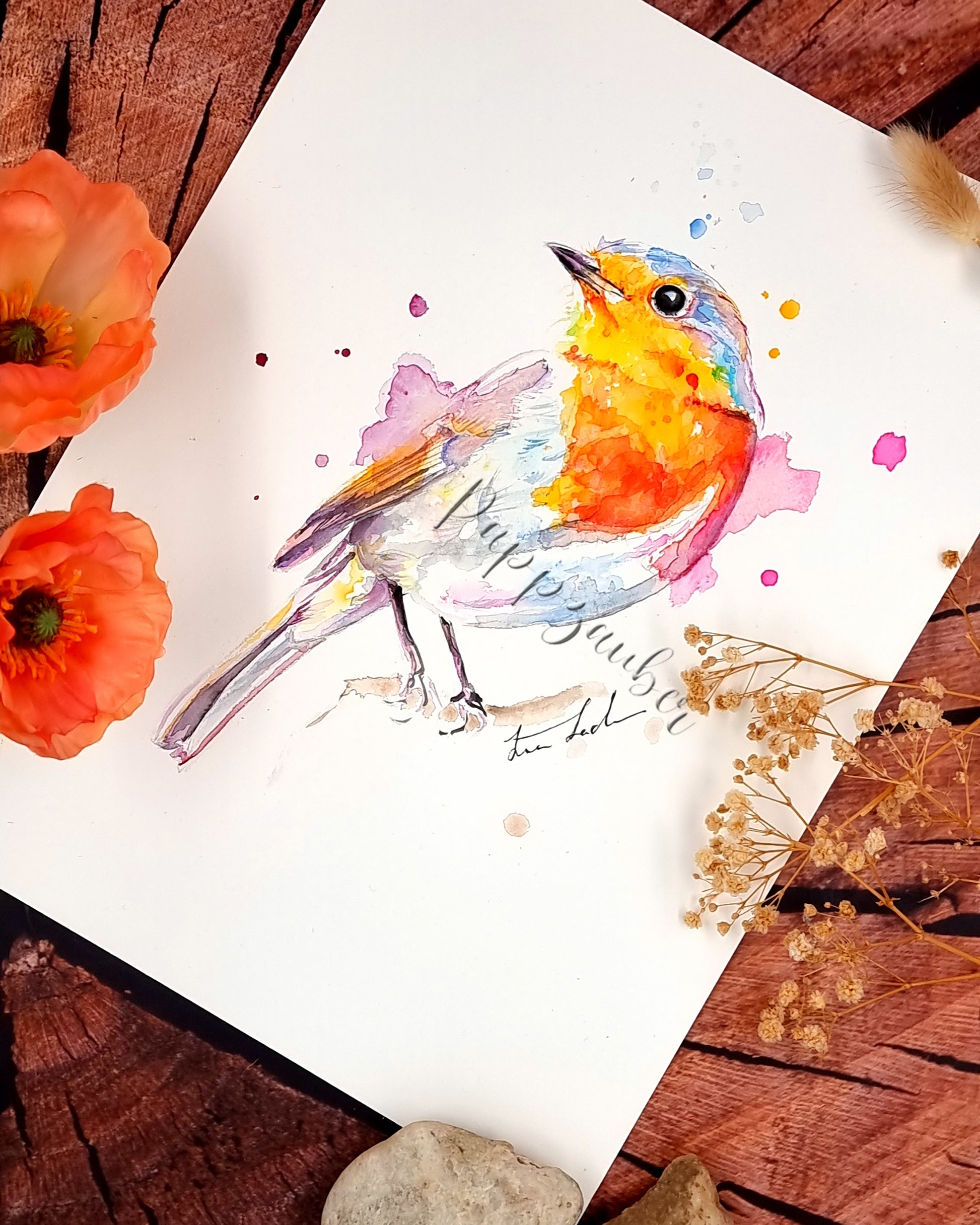 Rotkehlchen in Aquarell