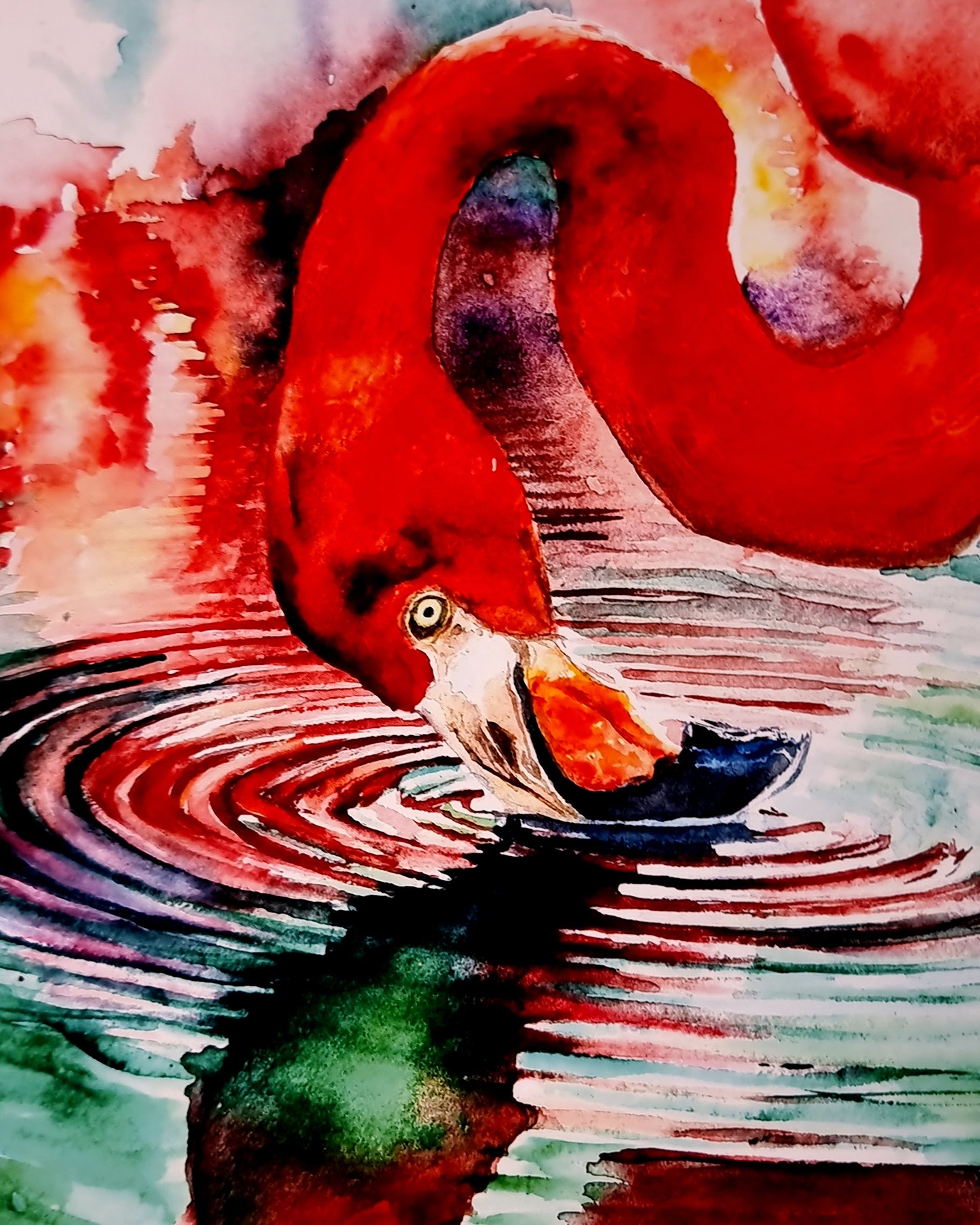 Flamingo in Aquarell - Kunstdruck