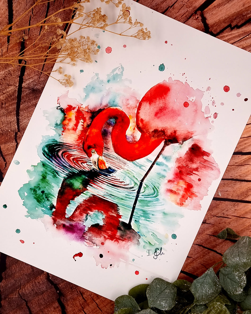 Flamingo in Aquarell - Kunstdruck