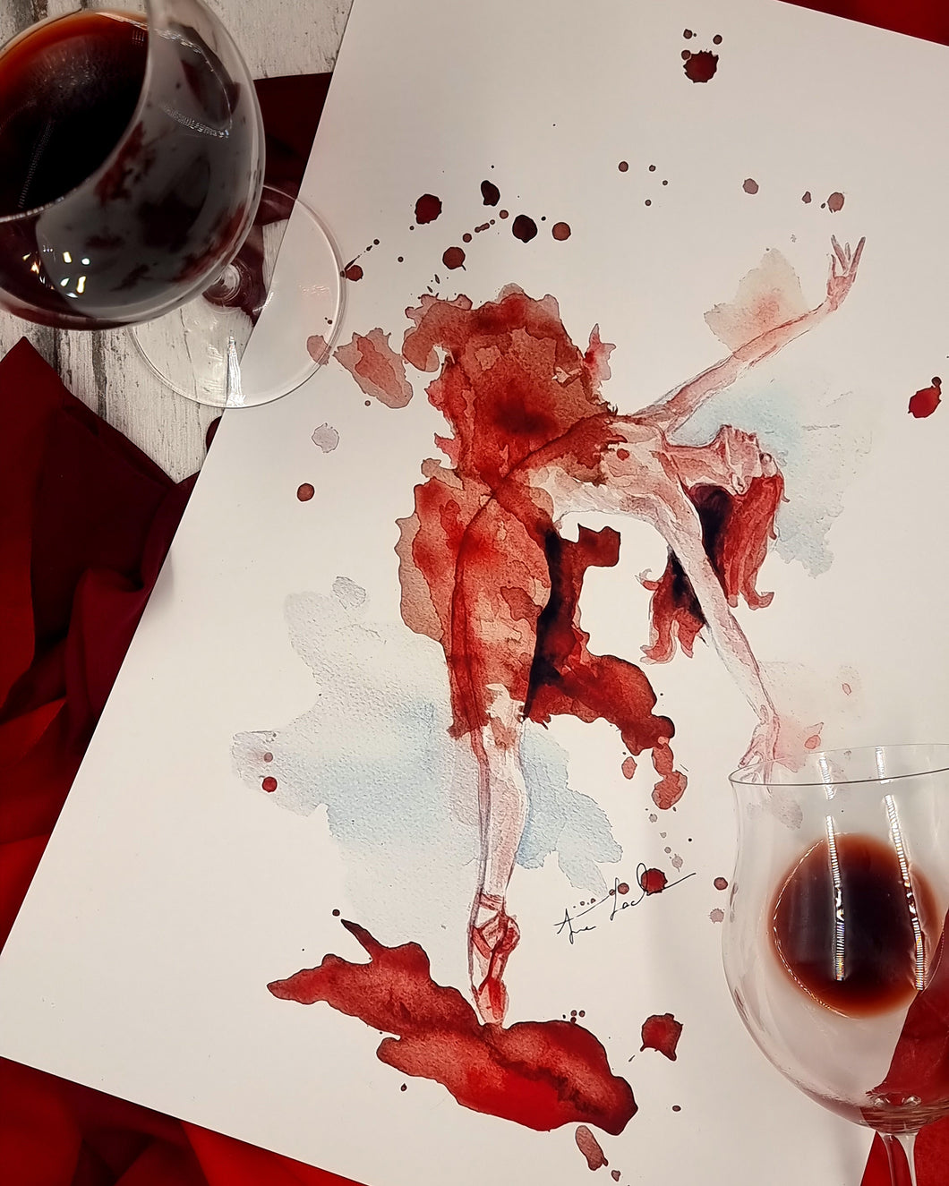 Tänzerin in Wein gemalt - Malerei mit Wein - Tänzerin Tania