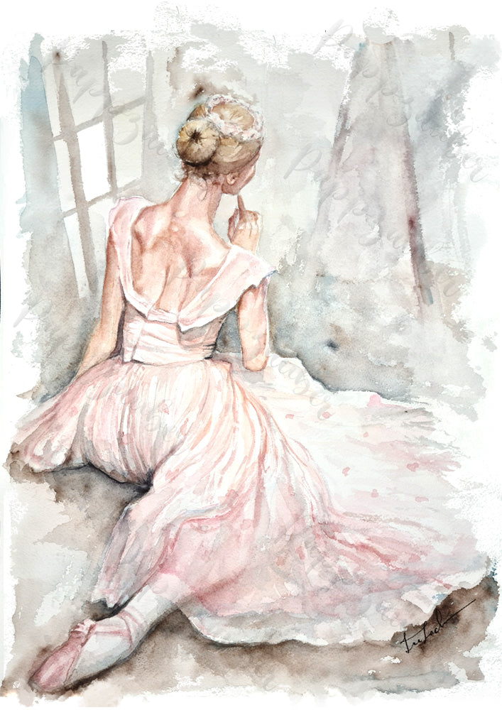 Ballerina in Aquarell - Zartes Gemälde einer Baletttänzerin - Flora