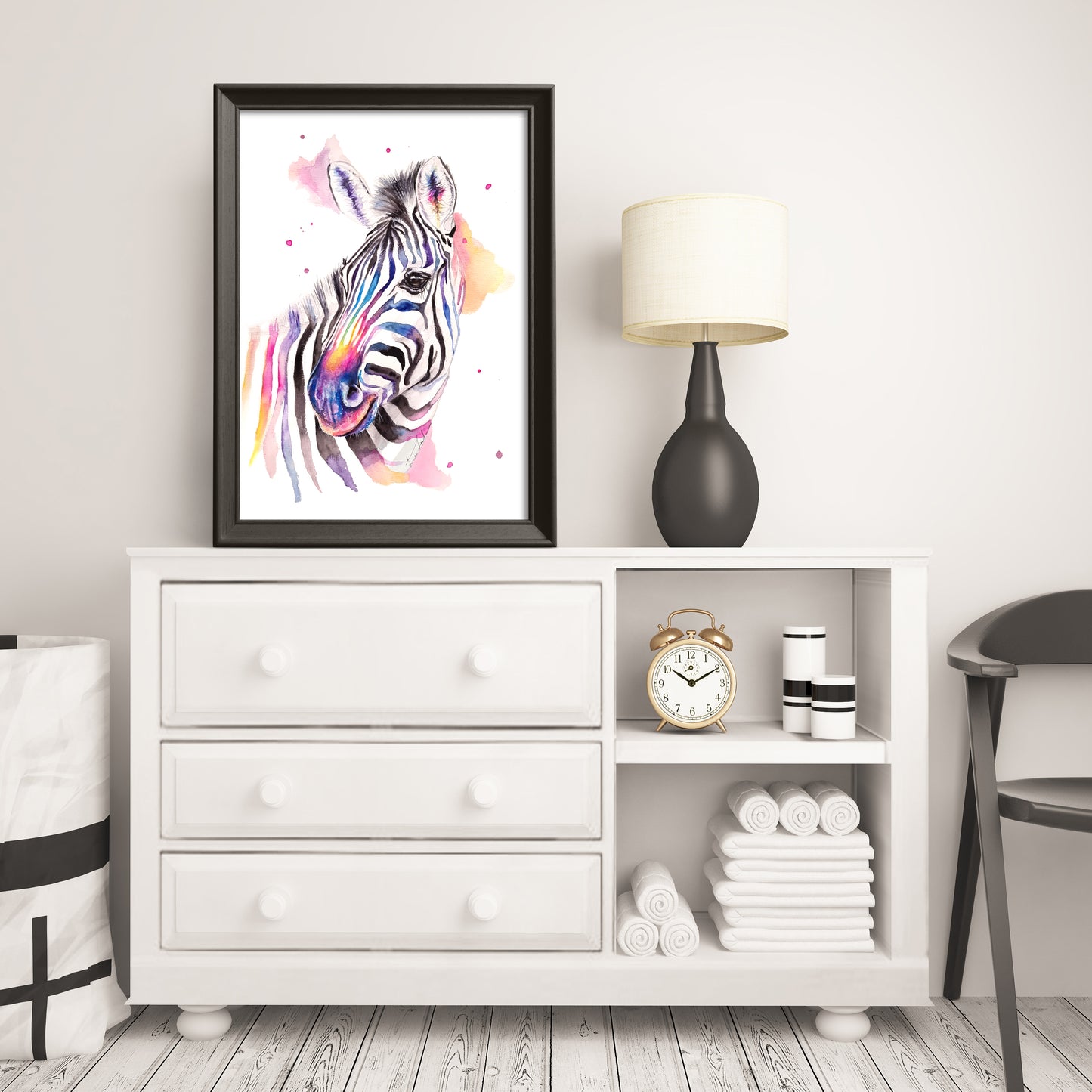Zebra in Aquarell - Bunter Kunstdruck - Zebra Loni