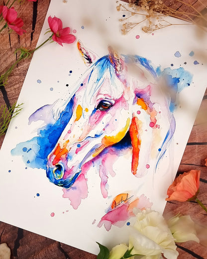 Buntes Portrait von einem Pferd - Kunstdruck - Pferd Celina