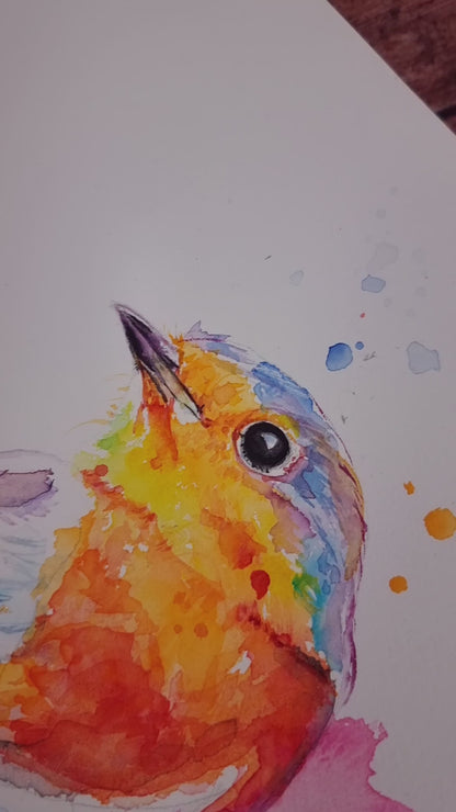 Bunter Aquarell Kunstdruck - Rotkehlchen Piet