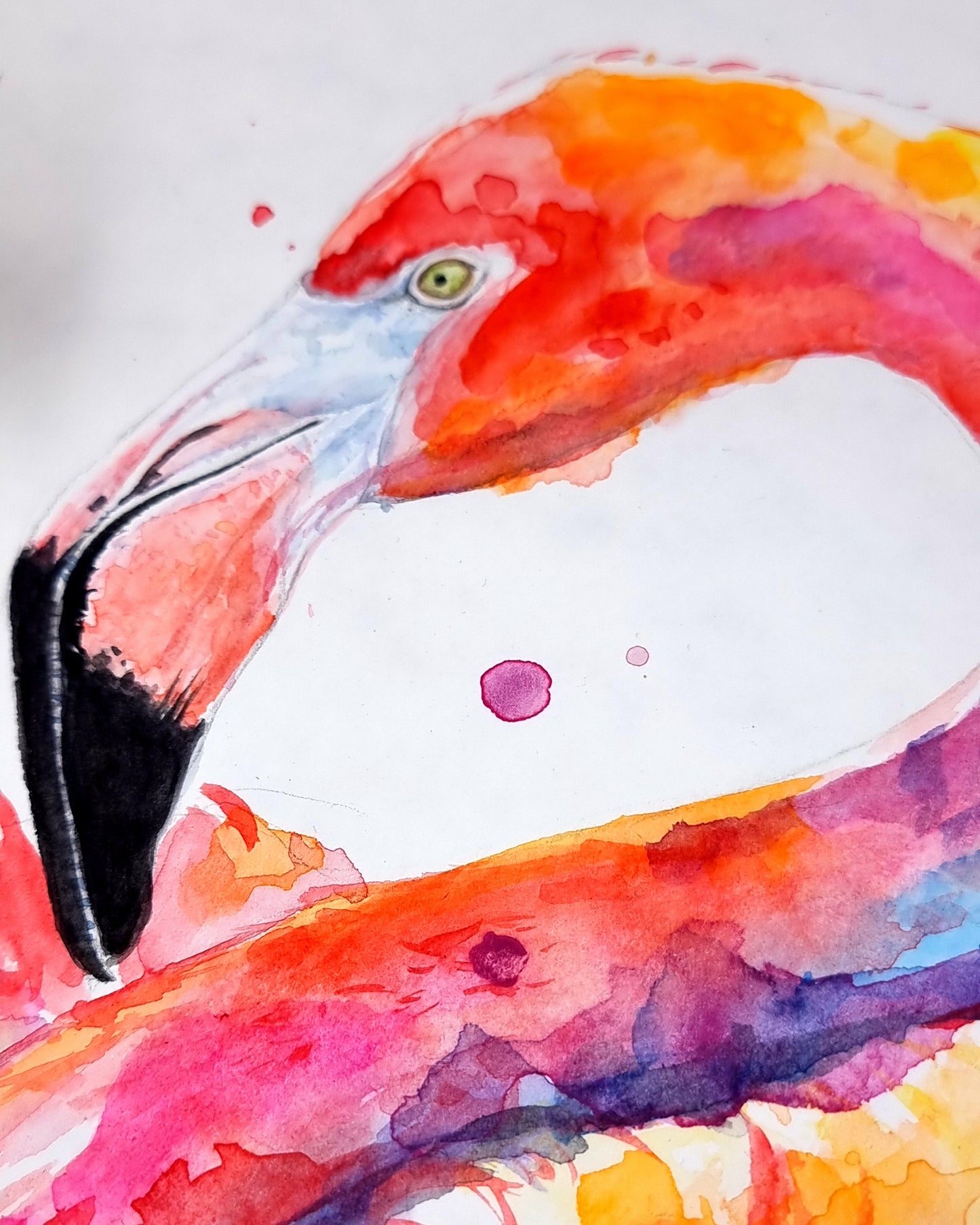 Flamingo in Aquarell - farbenfroher Kunstdruck - Flamingo Liya